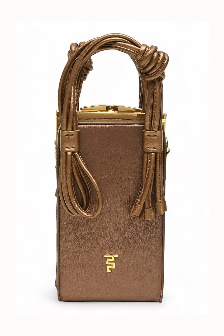 Bronze Faux Leather Love Knot Cuboid Handbag by Immri at Pernia's Pop Up Shop