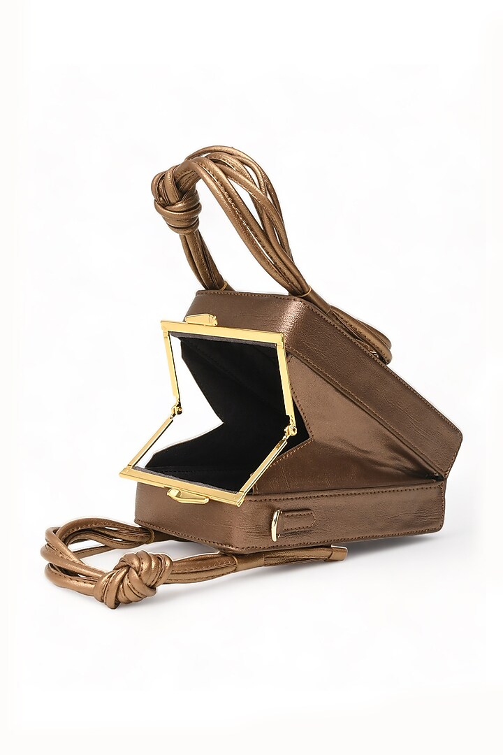 Bronze Faux Leather Love Knot Cuboid Handbag by Immri at Pernia's Pop Up Shop