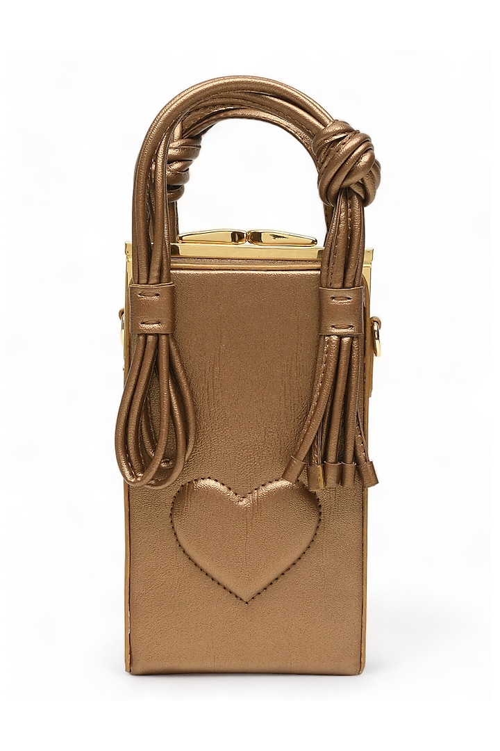 Gold Faux Leather Love Knot Cuboid Handbag by Immri