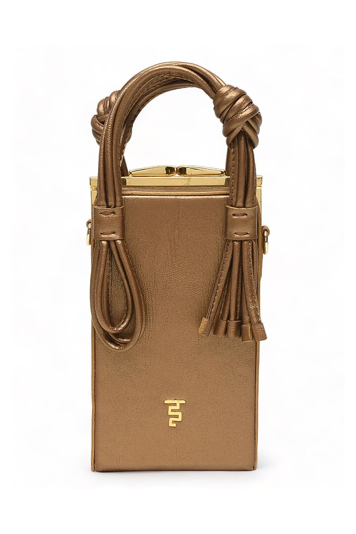 Gold Faux Leather Love Knot Cuboid Handbag by Immri at Pernia's Pop Up Shop