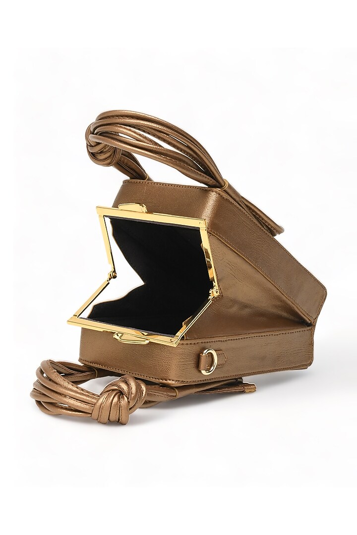 Gold Faux Leather Love Knot Cuboid Handbag by Immri at Pernia's Pop Up Shop