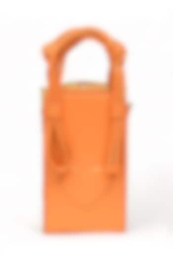 Orange Faux Leather Love Knot Cuboid Handbag by Immri