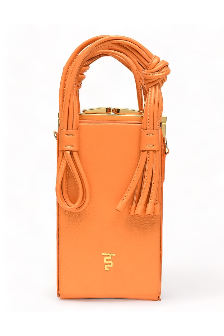 Orange Faux Leather Love Knot Cuboid Handbag by Immri at Pernia's Pop Up Shop