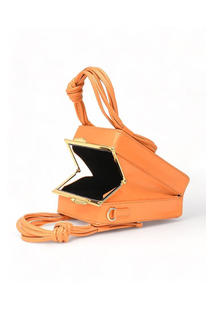 Orange Faux Leather Love Knot Cuboid Handbag by Immri at Pernia's Pop Up Shop