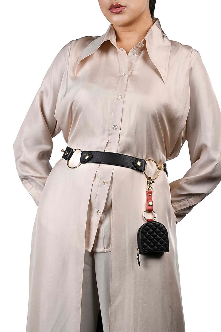 Black Leather Belt With Earpod Case by Immri at Pernia's Pop Up Shop