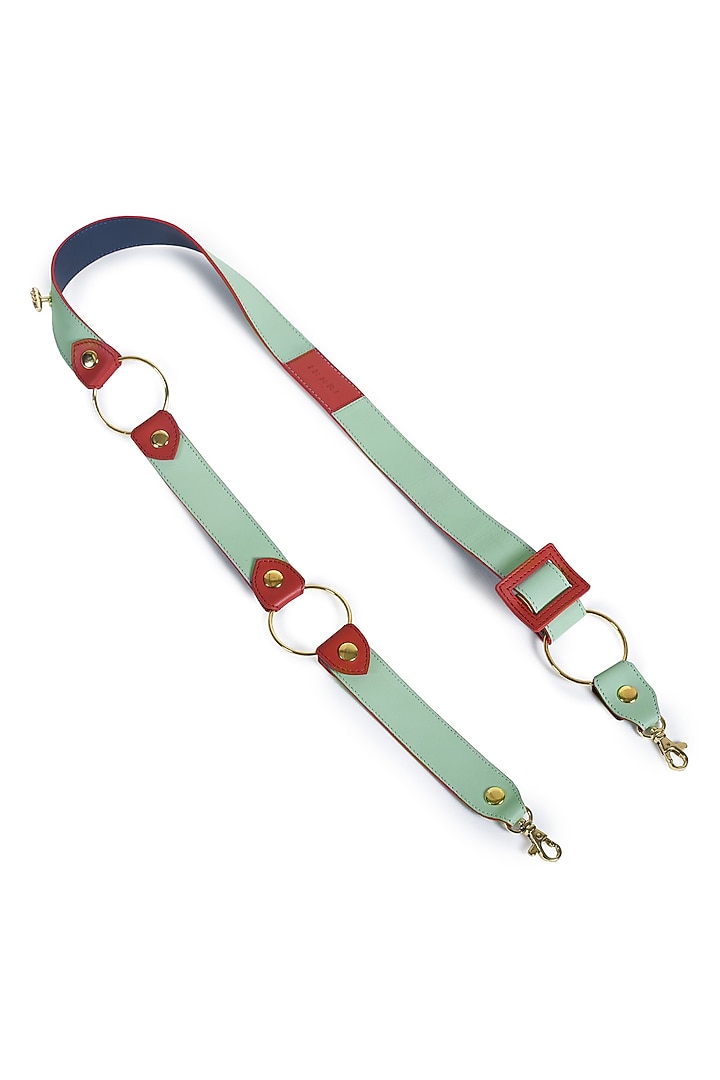 Mint Green & Blue Leather Belt With Earpod Case by Immri at Pernia's Pop Up Shop