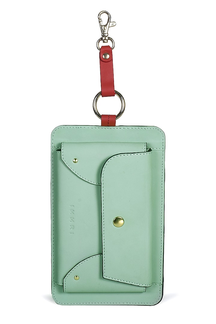 Mint Green & Blue Leather Belt With Earpod Case by Immri at Pernia's Pop Up Shop