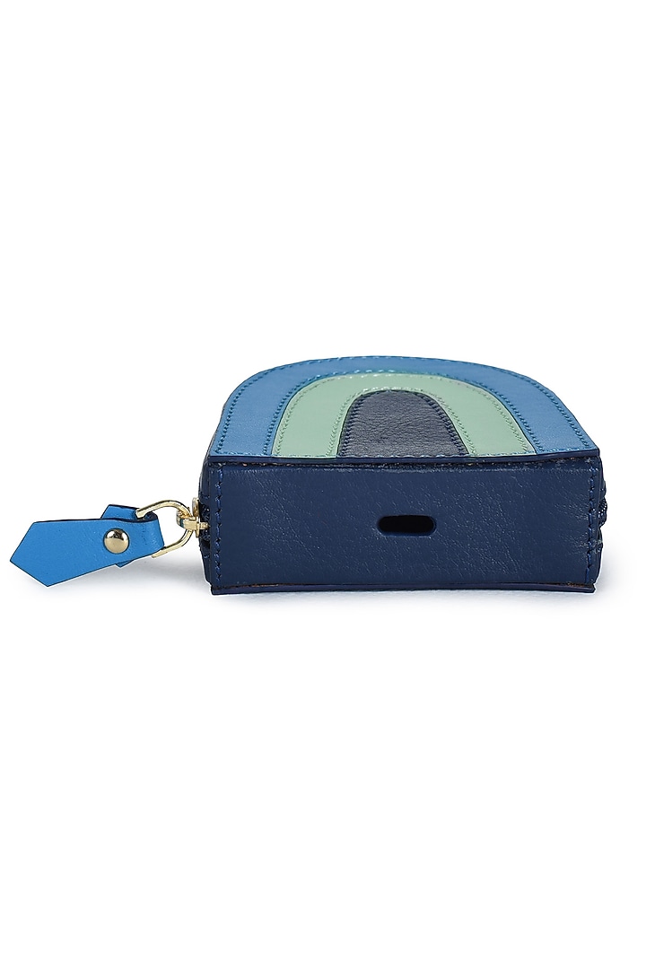 Mint Green & Blue Leather Belt With Earpod Case by Immri at Pernia's Pop Up Shop