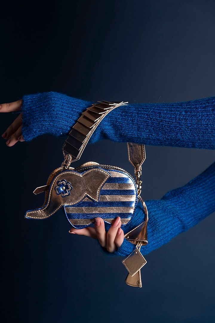 Blue Rexine Mini Handbag by Immri at Pernia's Pop Up Shop