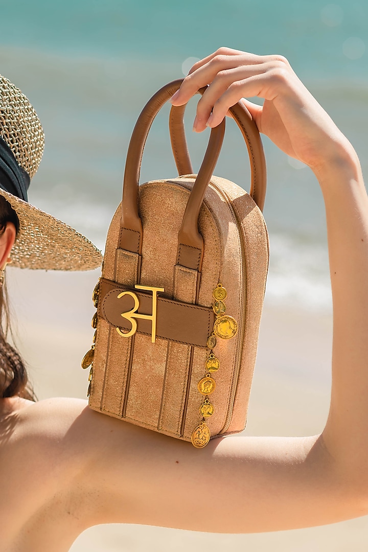 Gold Suede Embellished Personalised Handbag by Immri