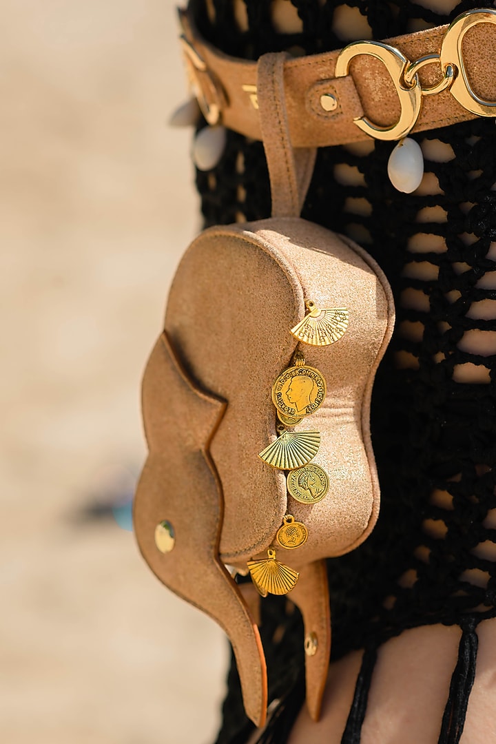 Gold Suede Embellished Hathi Belt Bag by Immri at Pernia's Pop Up Shop