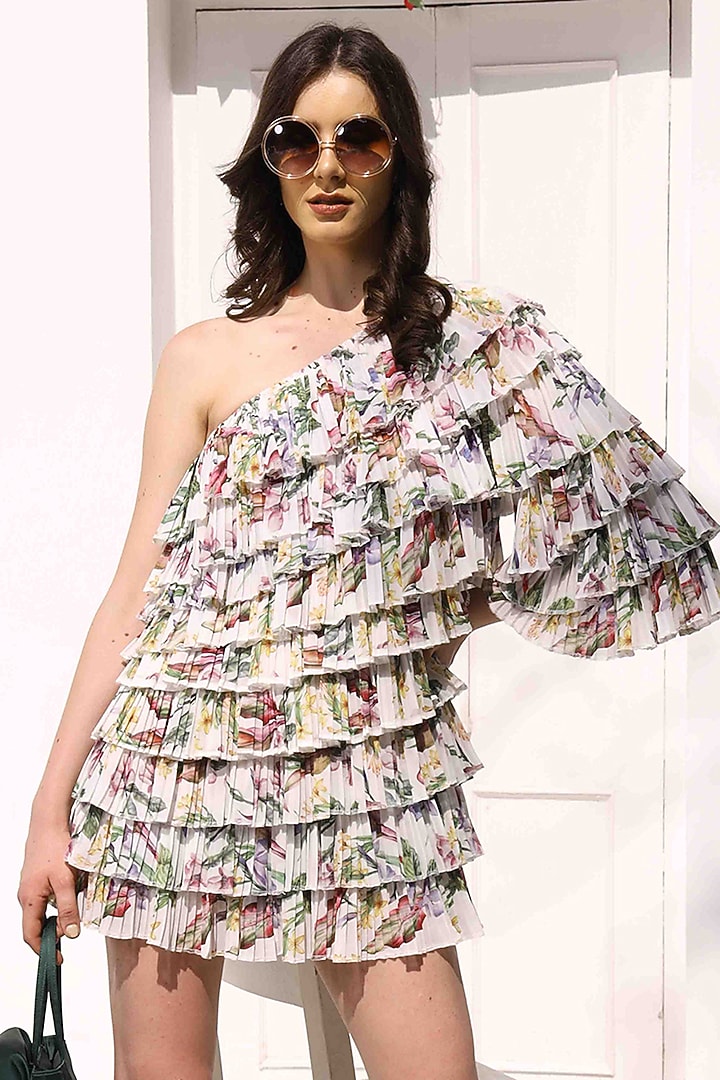 White Georgette Printed One-Shoulder Vacation Dress by I AM WORTH IT at Pernia's Pop Up Shop