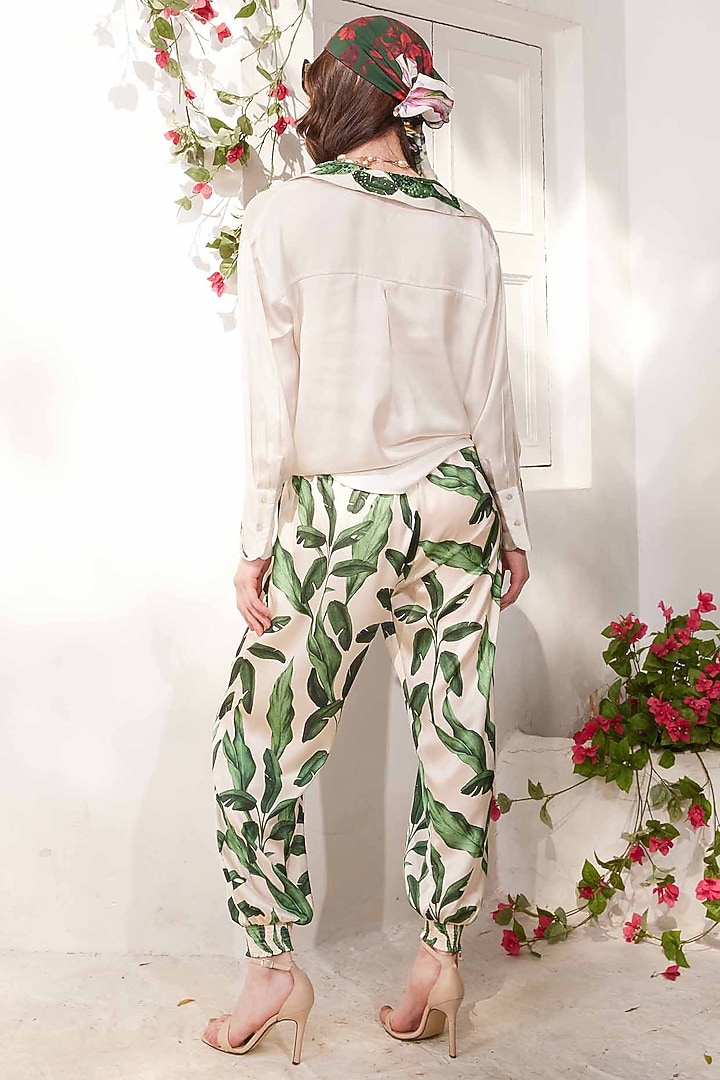 Beige Crepe Satin Printed Co-Ord Set by I AM WORTH IT at Pernia's Pop Up Shop
