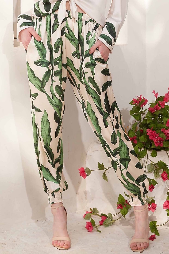 Beige Crepe Satin Printed Co-Ord Set by I AM WORTH IT at Pernia's Pop Up Shop