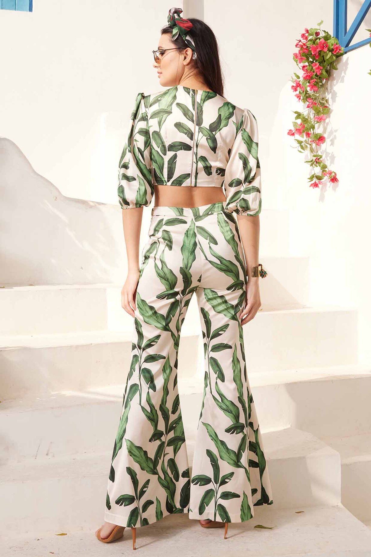 Satin Cactus Print Pants Set