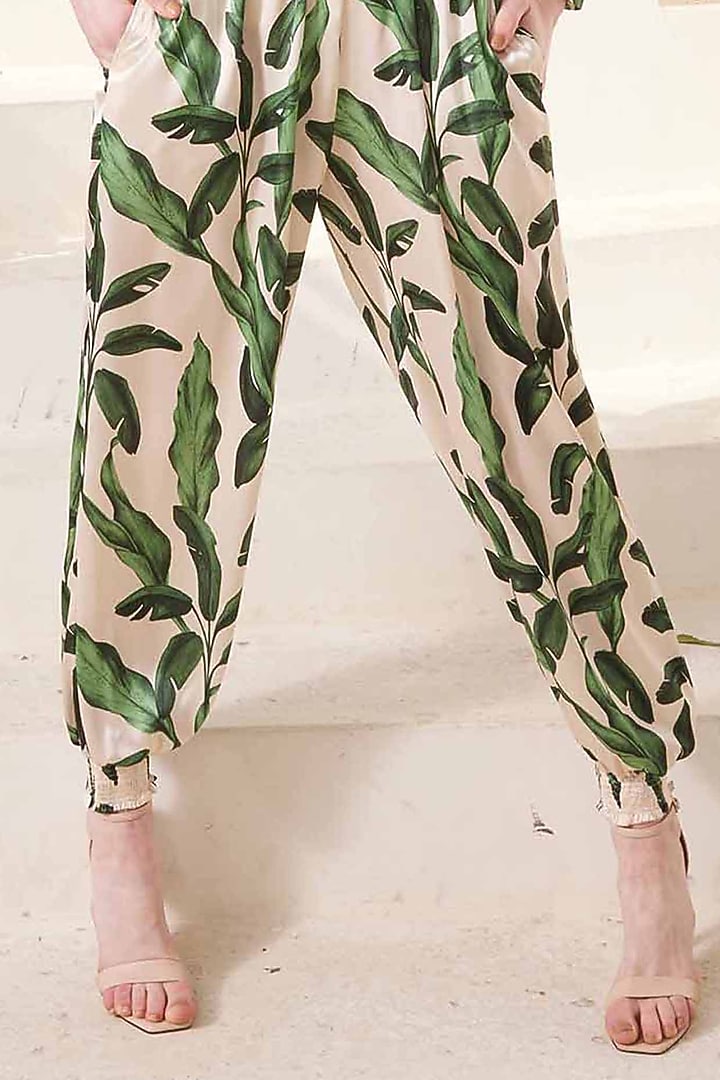 White & Green Georgette Printed Co-Ord Set by I AM WORTH IT at Pernia's Pop Up Shop
