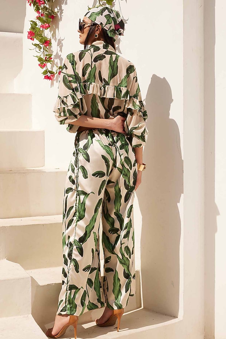 White & Green Georgette Printed Co-Ord Set by I AM WORTH IT at Pernia's Pop Up Shop
