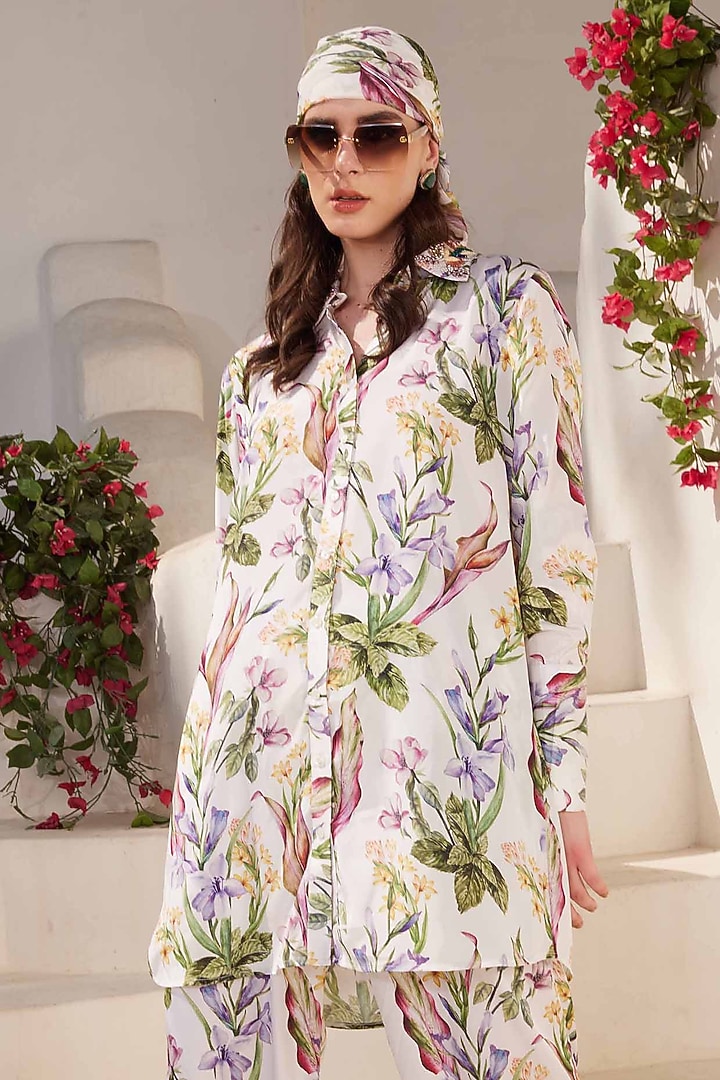 White Crepe Printed Co-Ord Set by I AM WORTH IT at Pernia's Pop Up Shop