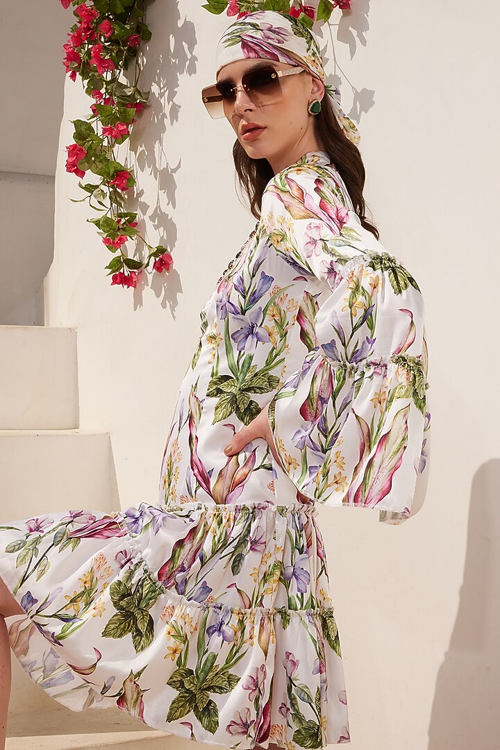 White Crepe Printed Short Vacation Dress by I AM WORTH IT at Pernia's Pop Up Shop