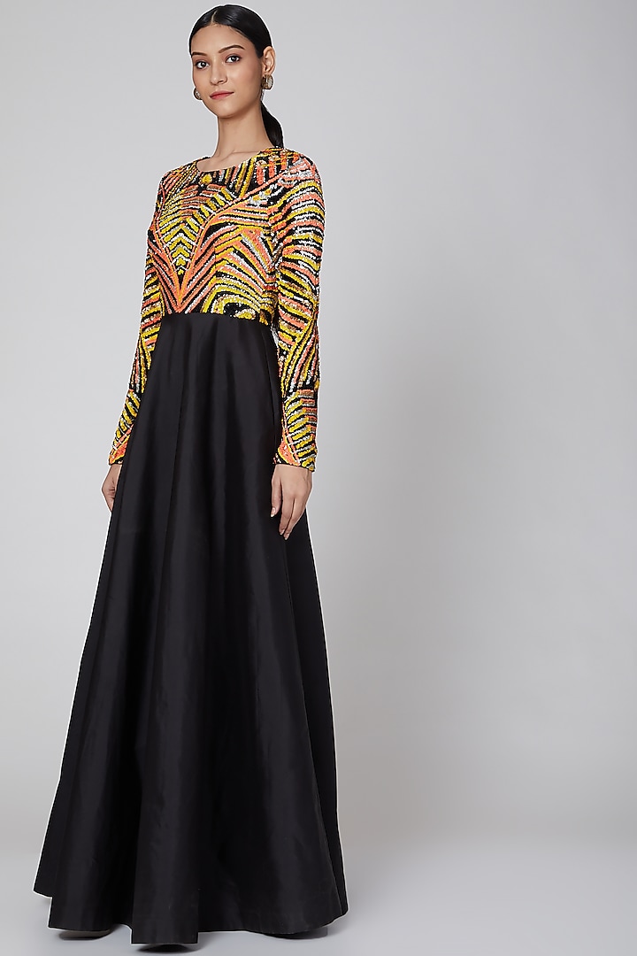 Black Embroidered Maxi Dress by Manish Arora