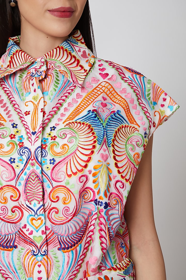 Multi Colored Embroidered Midi Vacation Dress by Manish Arora at Pernia's Pop Up Shop