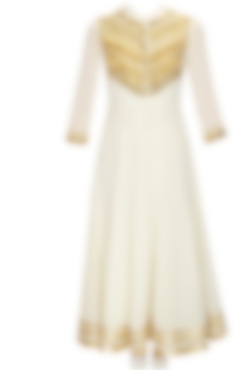 Ivory beads and pearls hand embroidered Party Wear Anarkali set by Manish Arora at Pernia's Pop Up Shop