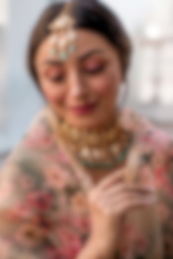 Gold Finish Necklace Set With Kundan Polki by Swabhimann Jewellery at Pernia's Pop Up Shop