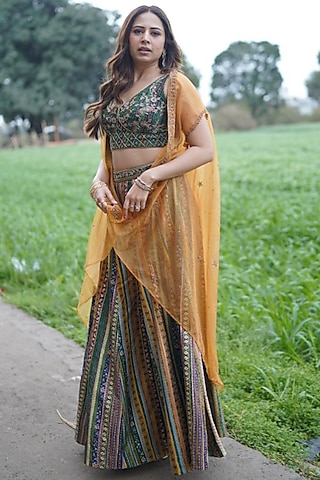 Bottle Green Embroidered Sharara Set by Kalista