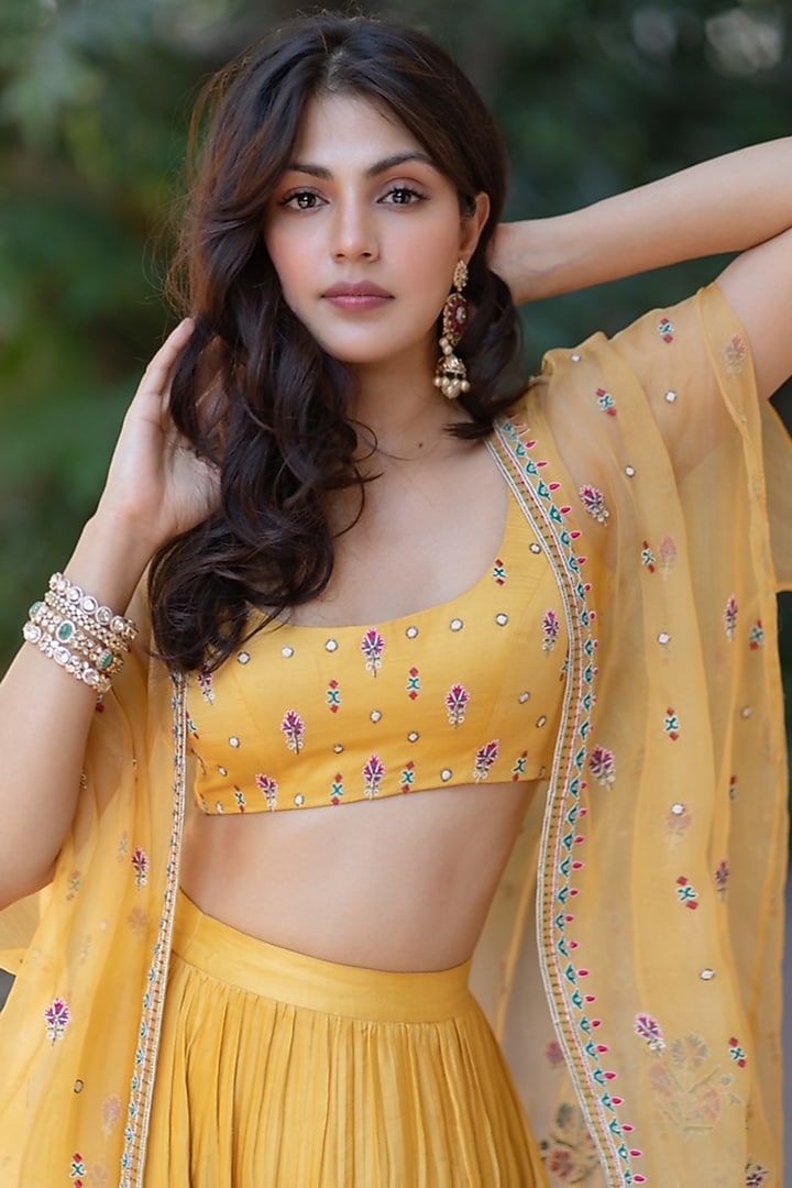 Canary Yellow Embroidered Jacket Set by Sanjev Marwaaha at Pernia's Pop Up Shop
