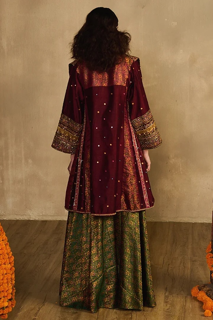 Green Khadi Silk Flared Pant Set by Reeti Arneja at Pernia's Pop Up Shop