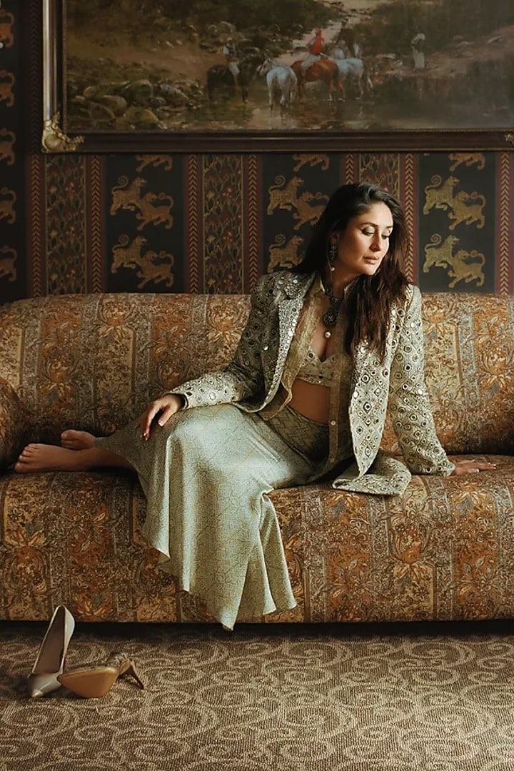 Ivory Silk Mirror Embroidered Jacket by Ri Ritu Kumar at Pernia's Pop Up Shop