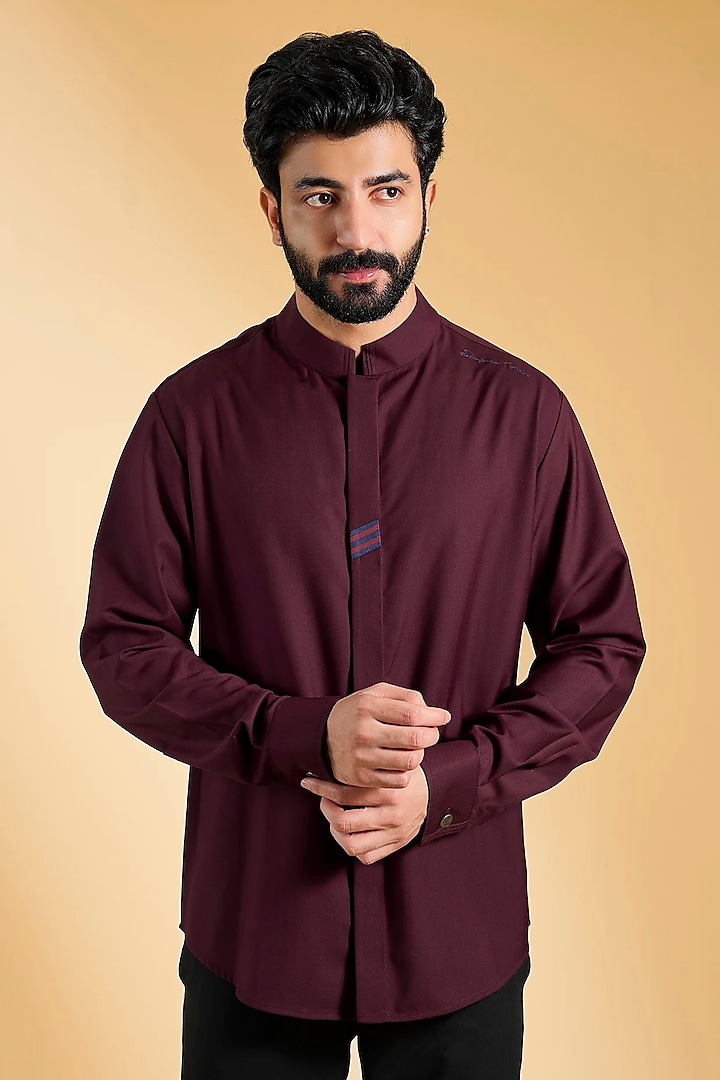 Cherry Red Rayon Suiting Blend Shirt by S&N by Shantnu Nikhil Men