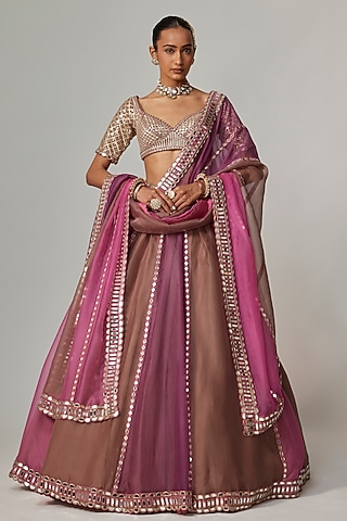 Multi-Colored Organza Gota Embroidered Lehenga Set by Vvani by Vani Vats