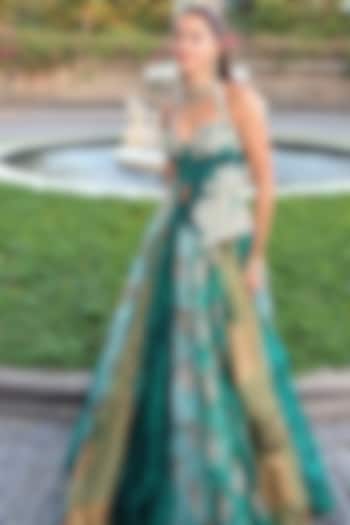 Teal Green Organza Printed Wedding Lehenga Set by Bhumika Sharma at Pernia's Pop Up Shop