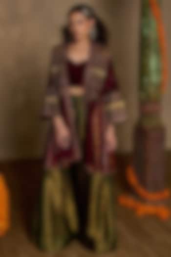 Green Khadi Silk Flared Pant Set by Reeti Arneja at Pernia's Pop Up Shop