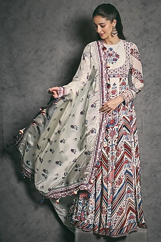 Multi-Colored Cotton Silk & Jeni Silk Digital Printed Anarkali Set by TORANI