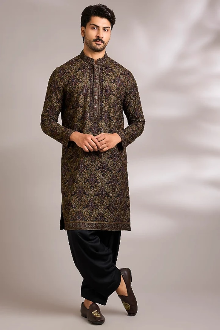 Multi-Colored Silk Embroidered Kurta Set by AMIT ARORA at Pernia's Pop Up Shop