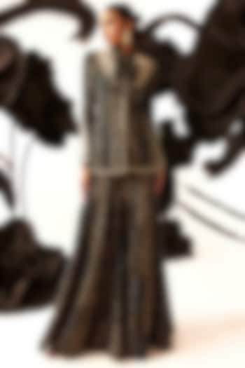 Black Georgette Printed Bridal Sharara Set by Bhumika Sharma at Pernia's Pop Up Shop