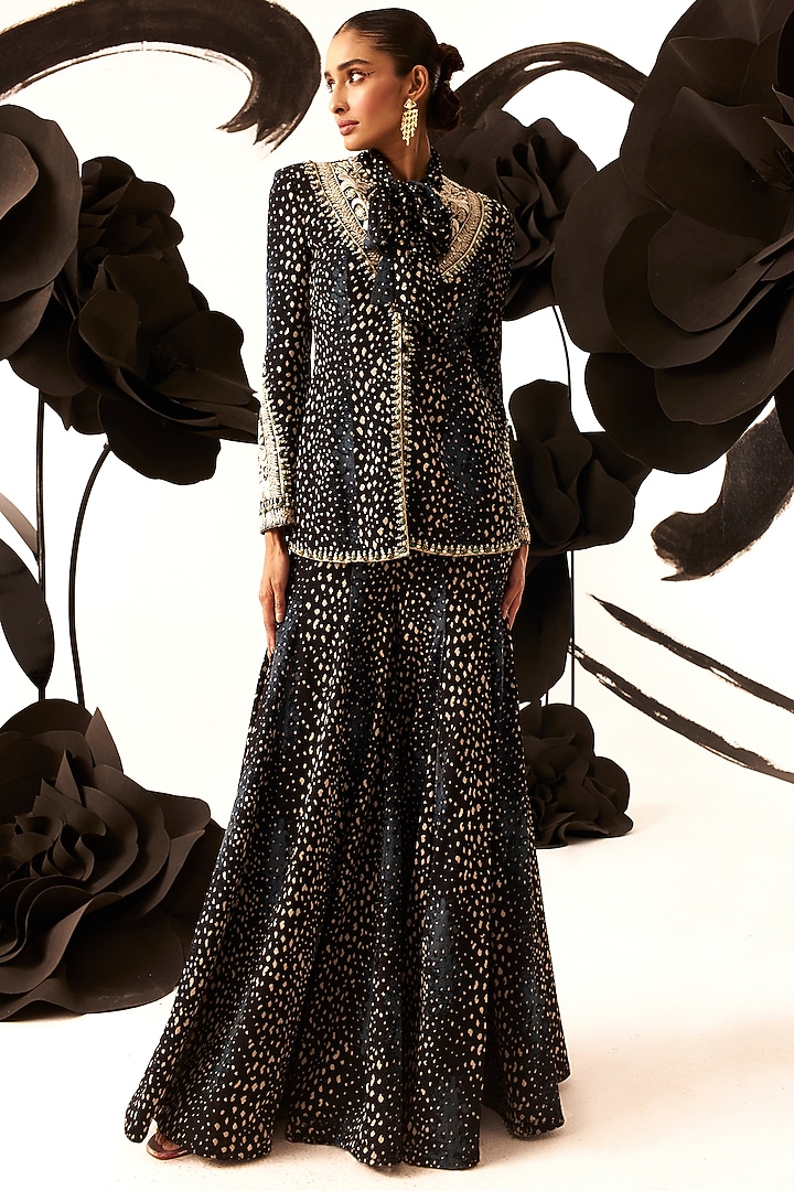 Black Georgette Printed Bridal Sharara Set by Bhumika Sharma at Pernia's Pop Up Shop