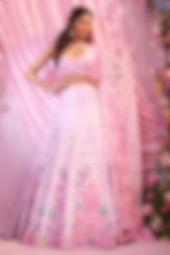 Light Pink Satin Floral Printed & Embroidered Bridal lehenga for 22 Lehenga Set by LABEL PRIYANKA KAR at Pernia's Pop Up Shop