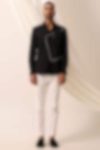 Black Cotton Satin Party Wear Shirt by SEVENDC MEN at Pernia's Pop Up Shop