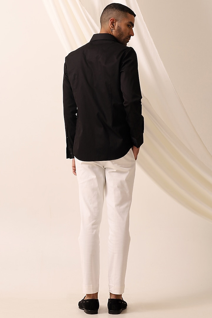 Black Cotton Satin Party Wear Shirt by SEVENDC MEN at Pernia's Pop Up Shop