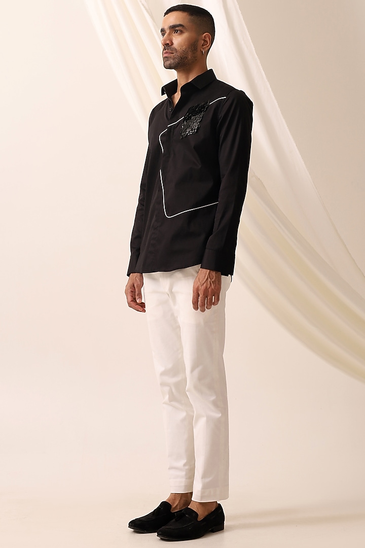 Black Cotton Satin Party Wear Shirt by SEVENDC MEN at Pernia's Pop Up Shop