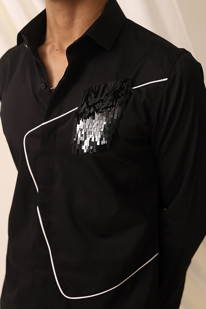 Black Cotton Satin Party Wear Shirt by SEVENDC MEN at Pernia's Pop Up Shop