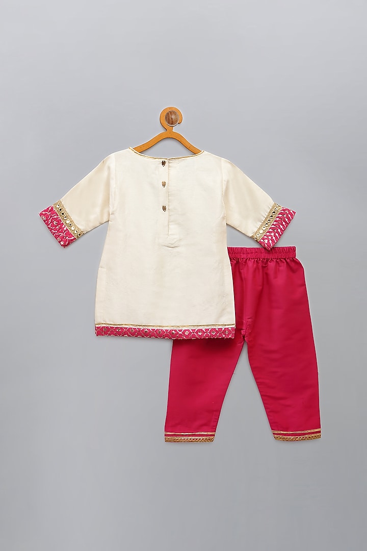Off-White Raw Silk Zari Embroidered Kurta Set For Girls by The little tales at Pernia's Pop Up Shop