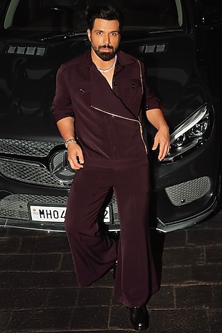 Deep Plum Lachka Biker Jacket by Nirmooha Men