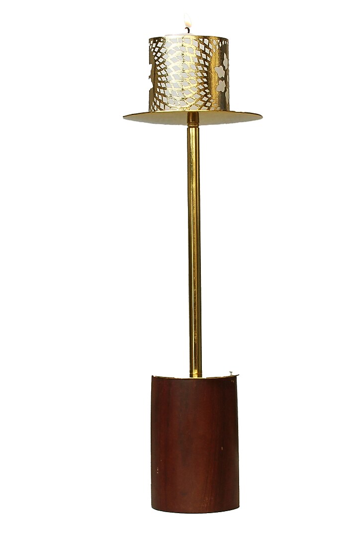 Golden Forest Brown Wood & Metal Candle Holder by IZZHAAR at Pernia's Pop Up Shop