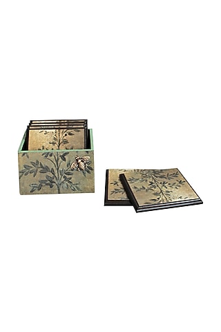 Multicolor Wooden & Brass Bee Coasters (Set of 6) by Karo
