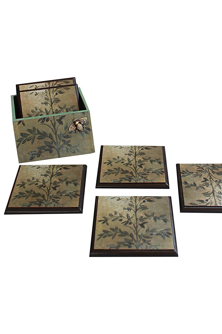 Multicolor Wooden & Brass Bee Coasters (Set of 6) by Karo at Pernia's Pop Up Shop