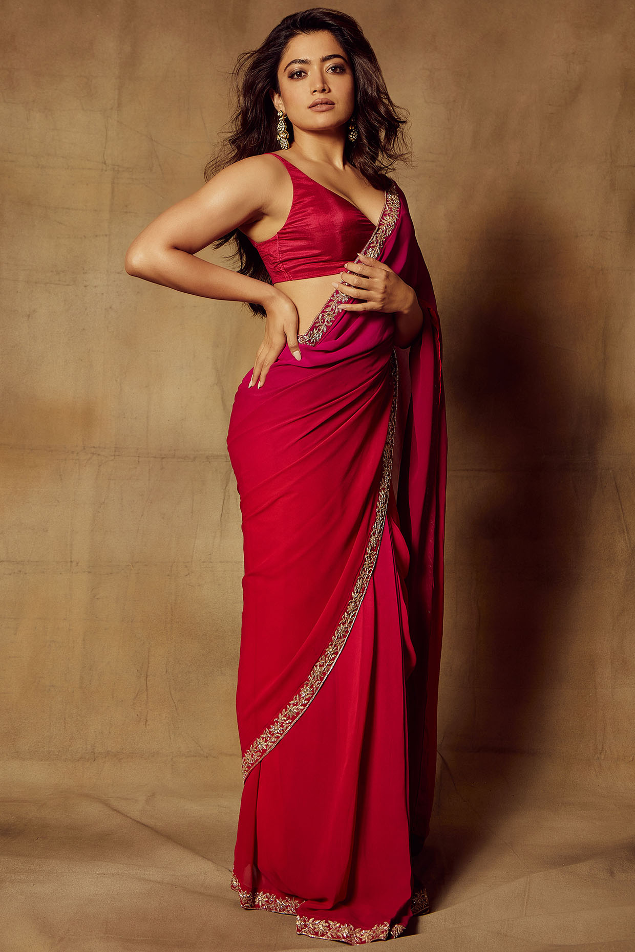 Magenta Pure Georgette Hand Embroidered Wedding Saree Set by DHRUVI PANCHAL at Pernia's Pop Up Shop
